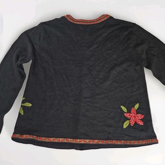 Silk Club Black Silk Cardigan Beaded Embroidered Holiday Sweater Petite Medium - Picture 6 of 7